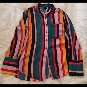Women’s multicolored striped button up blouse XL
